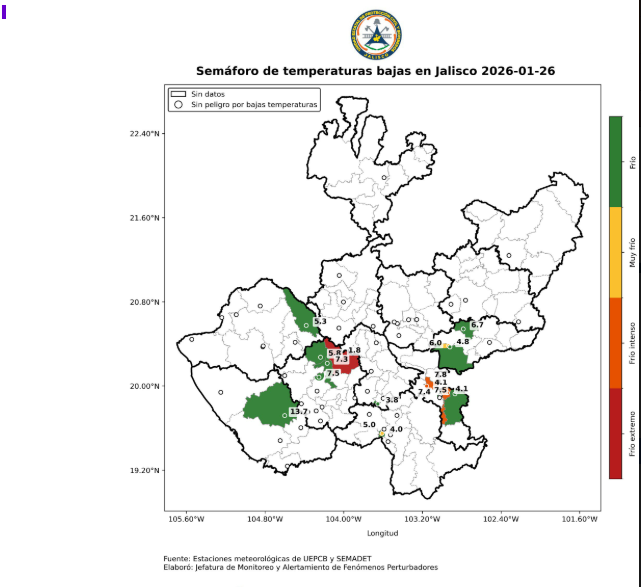 Temperaturas frías a muy frías en Jalisco este lunes