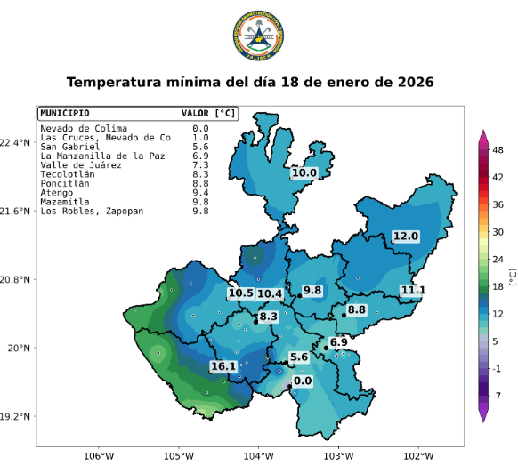 Domingo frío en Jalisco: heladas matutinas, rachas de viento y lluvias vespertinas en varias regiones