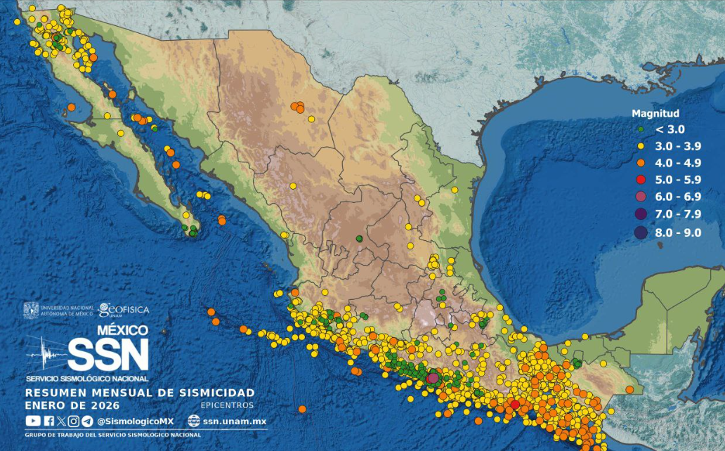 ¿Cómo se movió la tierra en enero? Más de 4 mil sismos en México; Jalisco entre las zonas con mayor actividad
