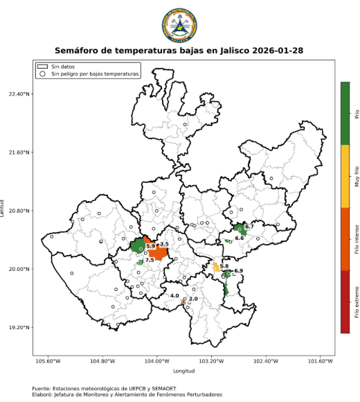 Temperaturas frías a muy frías se registran este miércoles en Jalisco